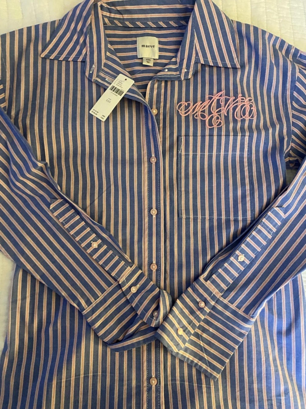 Maeve Striped Button-Down Shirt in Blue and Pink